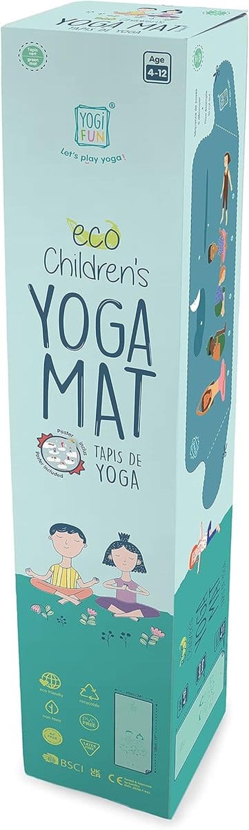Kinderyogamat 150 x 61 cm, antislip, TPE, groen, inclusief houdingenset