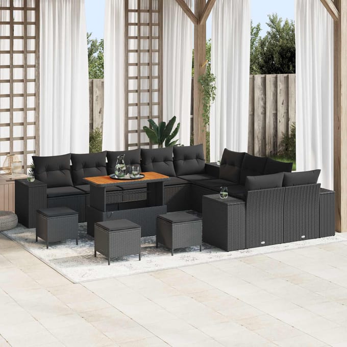 vidaXL - Tuinbank - Set - 14 - st - Zwart - poly - rattan