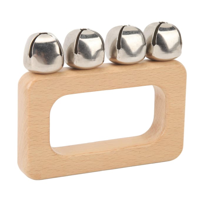 Dans Handbel Houten Rechthoekige Handvat Metalen Jingle Bells Draagbare Percussie voor Optreden beige