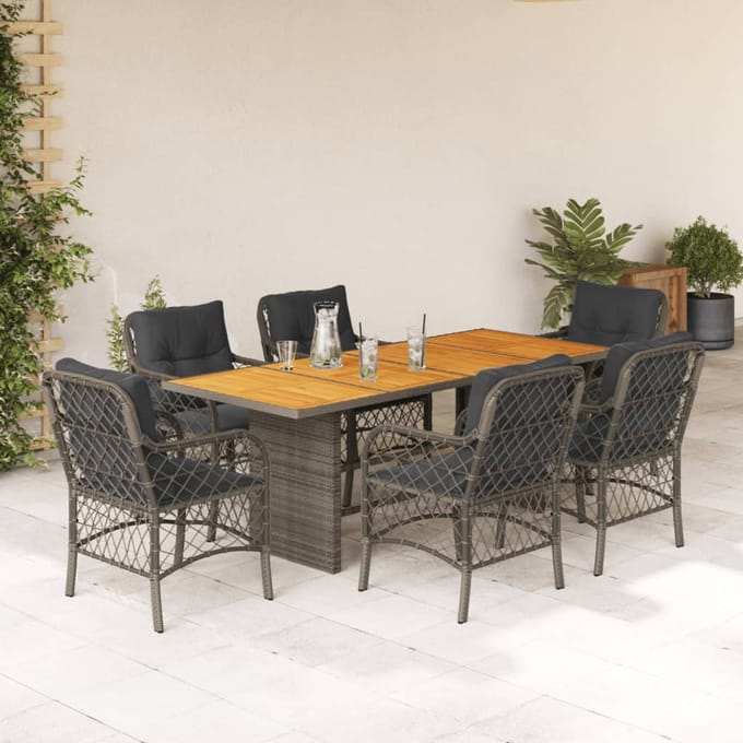 vidaXL - 7-delige - Tuinset - met - kussens - poly - rattan - grijs