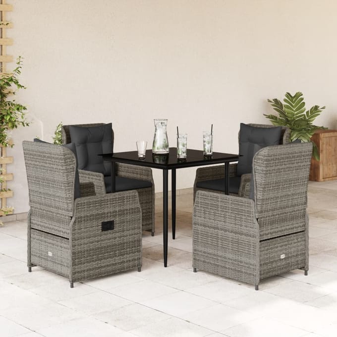 vidaXL - 5-delige - Tuinset - met - kussens - poly - rattan - grijs
