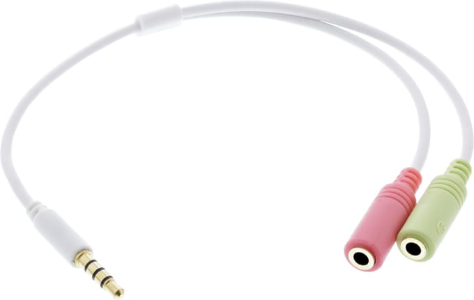 3,5mm 4-polig > 2x 3,5mm headset adapter (CTIA/AHJ) / verguld - wit - 0,15 meter