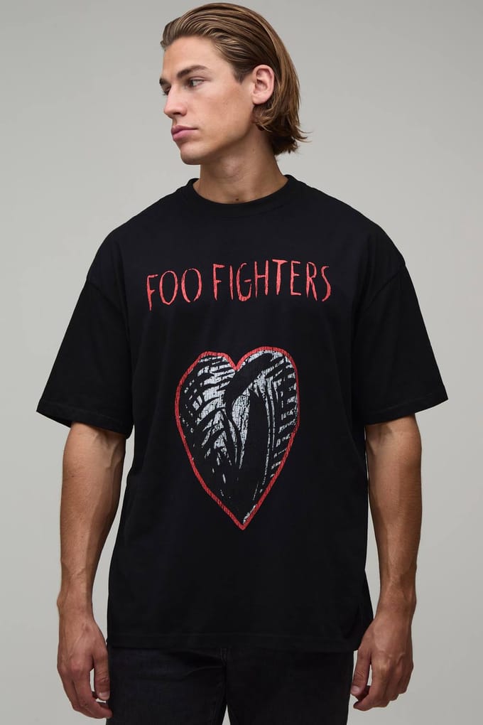 Oversized Foo Fighters Hart Licentie Print T-shirt | Black | Size Small