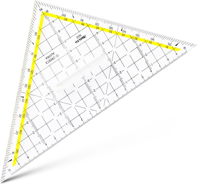 Aristo tekendriehoek - schaalverdeling 20cm - onbuigzaam - transparant - met greep - AR-1650/2