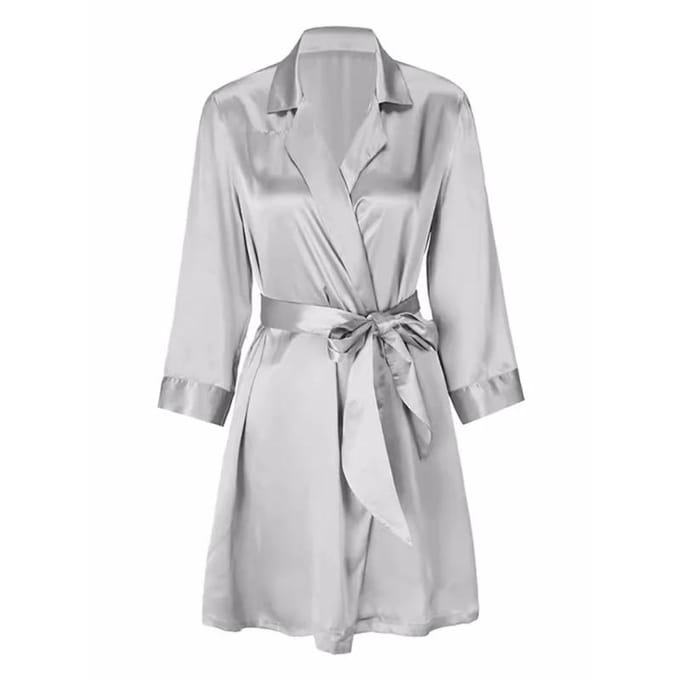 Zijden Trekkoord Damesbadjas Moerbeizijde Pyjama M gray