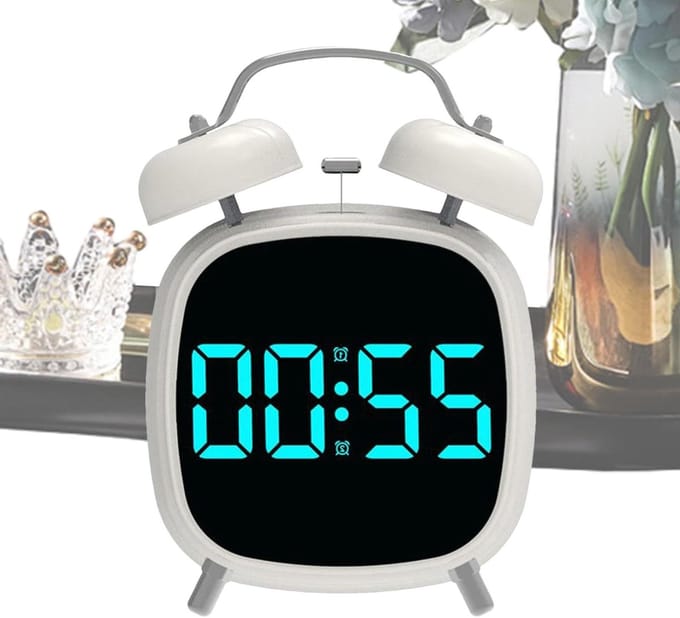 Digitale Wekkers - Luide Alarmklok - Wakker Worden - Dubbel Bel Ontwerp - 63 cm Breed - Wit Blauw