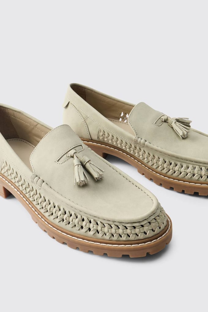 Loafer Met Imitatiesuède Weefsel En Track-zool | Stone | Size 43