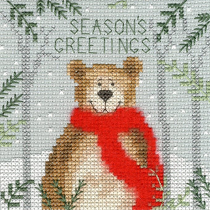 Borduurpakket kerstkaart Xmas Bear - Bothy Threads