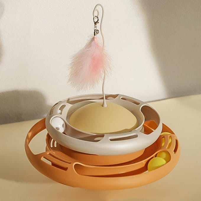 Katten Draaitafel Speelgoed Interactief Grappig Veer Circulaire Draaitafel Kittenspeelgoed voor Katten Kittens Wit beige