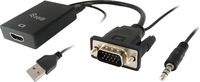 Equip 119038 video kabel adapter 0,2 meter VGA (D-Sub) + 3.5mm DVI-D + USB Zwart