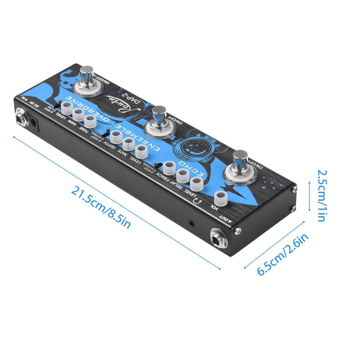 ROWIN 3-in-1 Gitaar Multi-effecten Pedaal Echo/Ensemble/Overdrive Aluminiumlegering Behuizing met True zwart