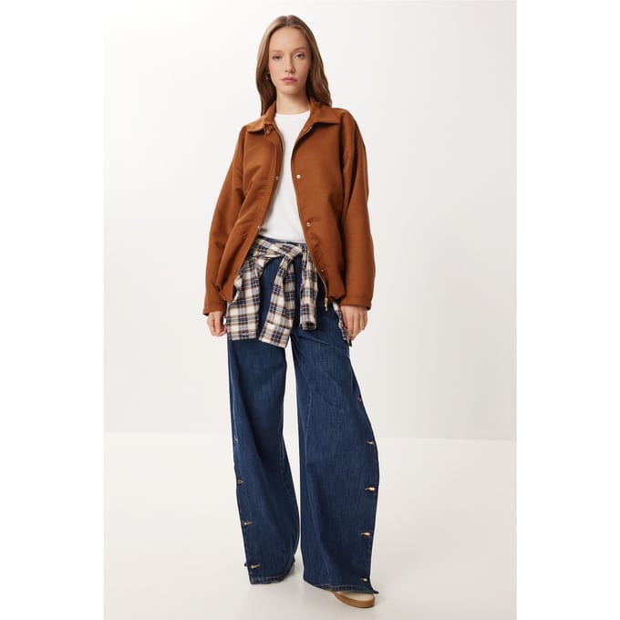 Oversized Gabardine Jas met Rits Sluiting