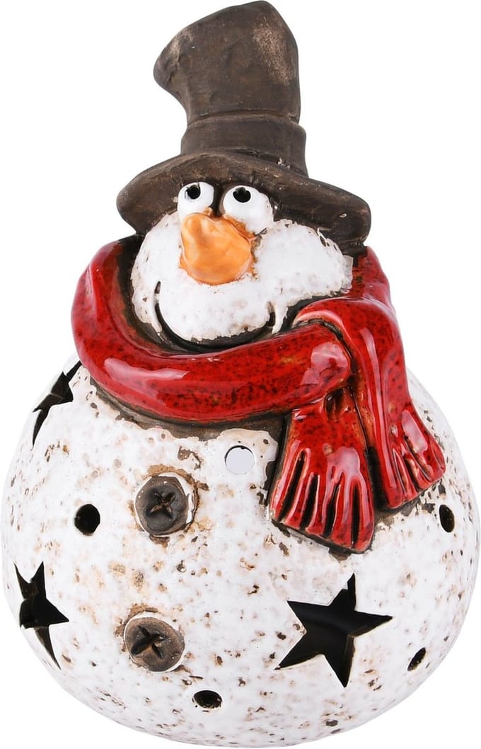 Dekoratief | Sneeuwman theelichthouder, keramiek, 12x11x16cm | A225604