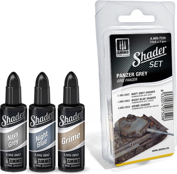 AMMO by Mig Jimenez Hobbyverf - MIG 7320 Shader Set - Panzer Grey Verf set - 3x 10 ml