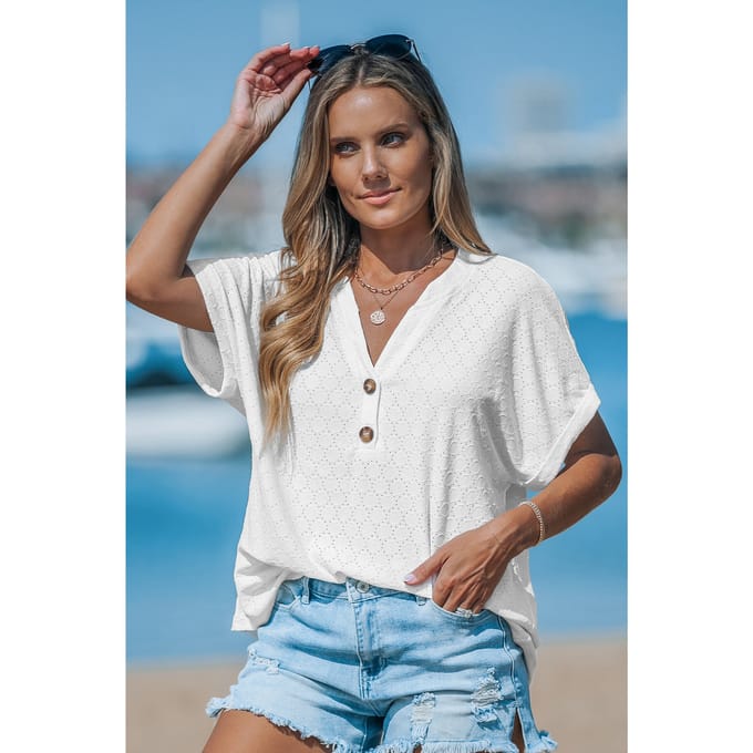 T-shirt met uitgesneden textuur en V-hals