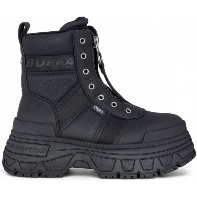 Buffalo Dames Zwarte Chunky Platform Front Zip Hoge Enkel Combat Boots - Fusion