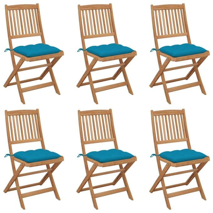 vidaXL - Inklapbare - stoelen - 6 - st - met - kussens - massief - acaciahout