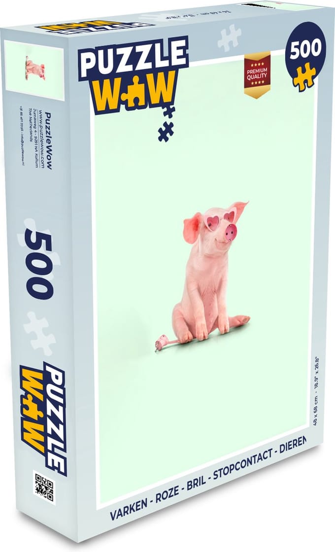 Puzzel Varken - Roze - Bril - Stopcontact - Dieren - Legpuzzel - Puzzel 500 stukjes