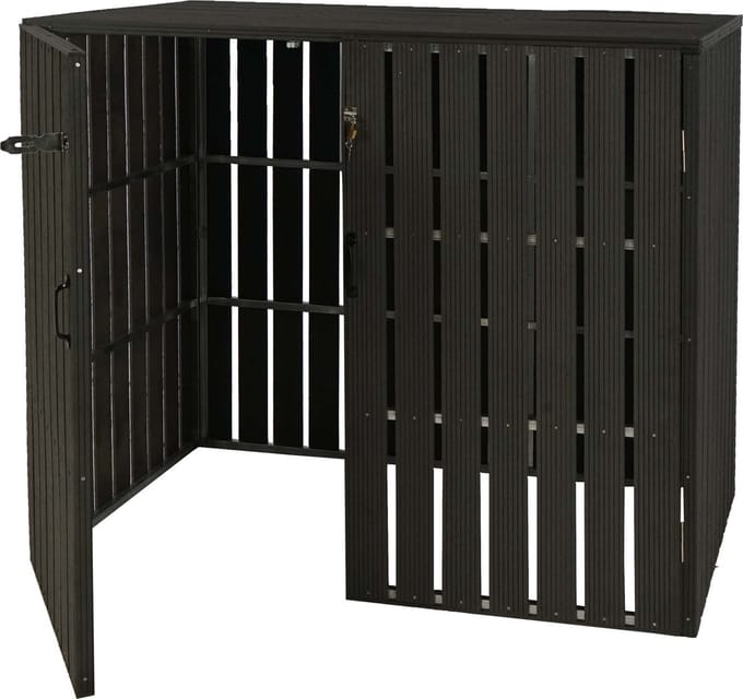 XL Containerombouw voor 2/4 afvalbakken - metaal-houtlook ~ antraciet