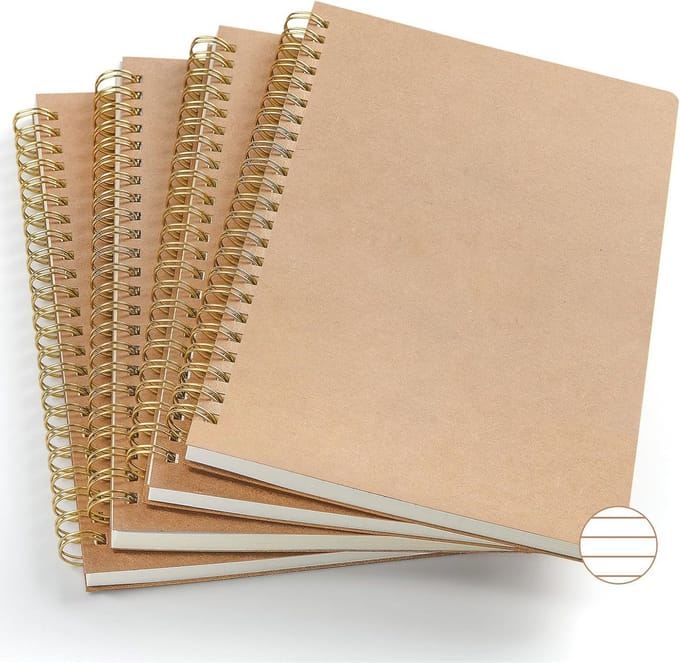 Notitieblok A5 Gelinieerd - 4 Stuks Spiraalbinding voor Notities en Schetsen