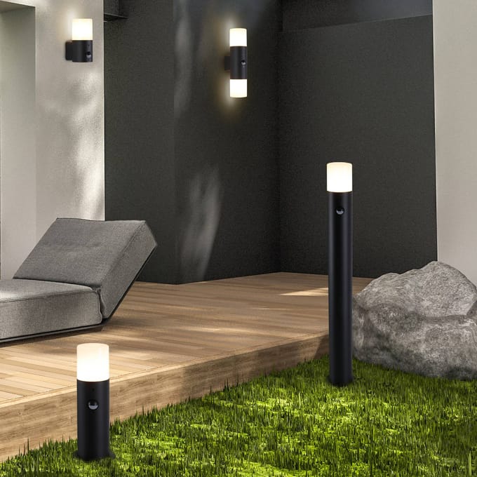 Searchlight Tuinpadverlichting Cannes, hoogte 80 cm, zwart, metaal, sensor