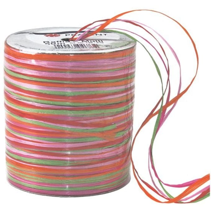 Vedes raffia knutselbast roze oranje groen 50m rol decoratie.