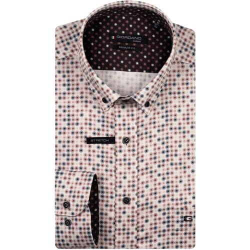 Giordano Overhemd Ivy Graphic Circles Button-Down Satin Strech Deep Mauve-Multi / male