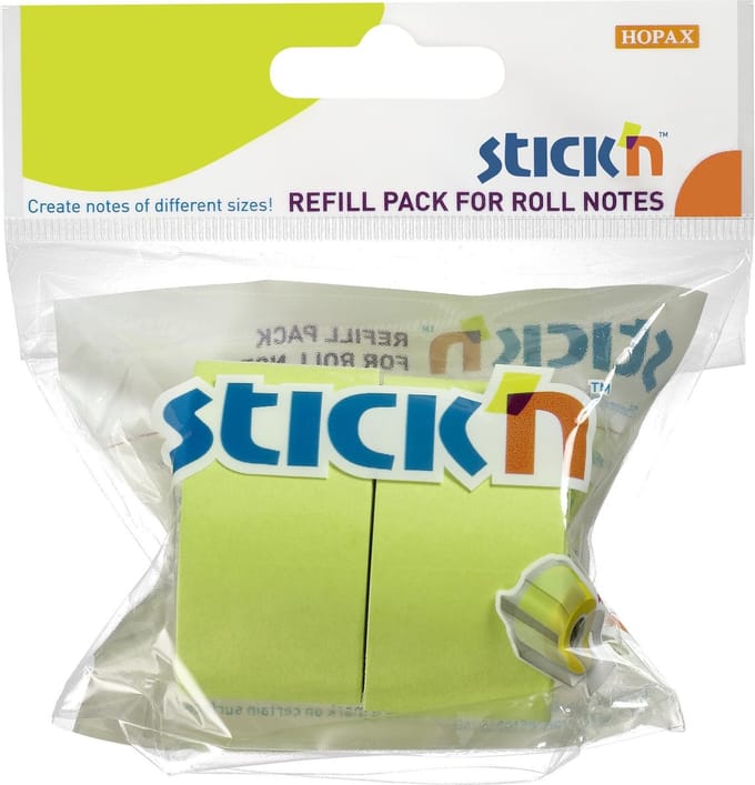 Stick'n Roll note - 25mmx10meter - Navulling - 2 rollen - Neon groen - Sticky notes tape