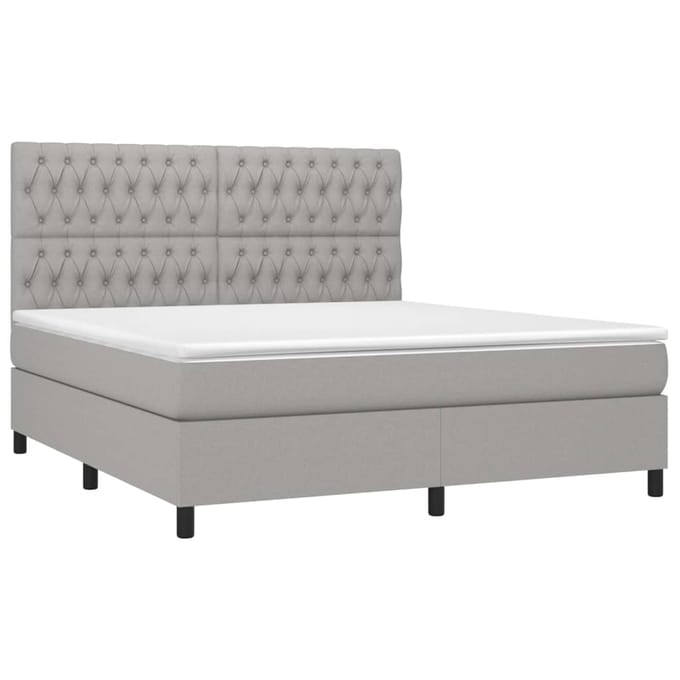 vidaXL - Boxspring - met - matras - en - LED - stof - lichtgrijs - 180x200 - cm