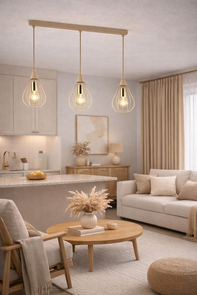 HowHomely Noa Serie - Hanglamp - Beige - 75 cm - 3xE27