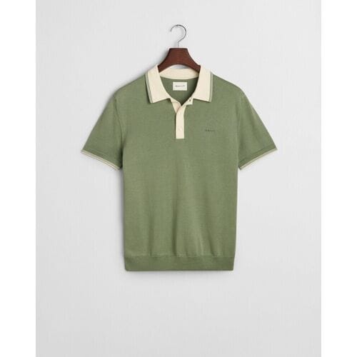 Gant Polo Soft Cotton Modal Blend Contrast Collar Subtle Textured Knit Kalamata Green / male