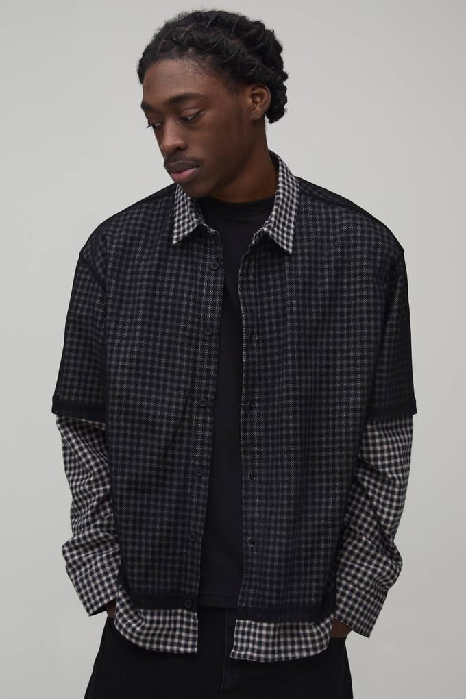 Oversized Boxy Shirt Met Nep-laagjes Look | Grey | Size Medium