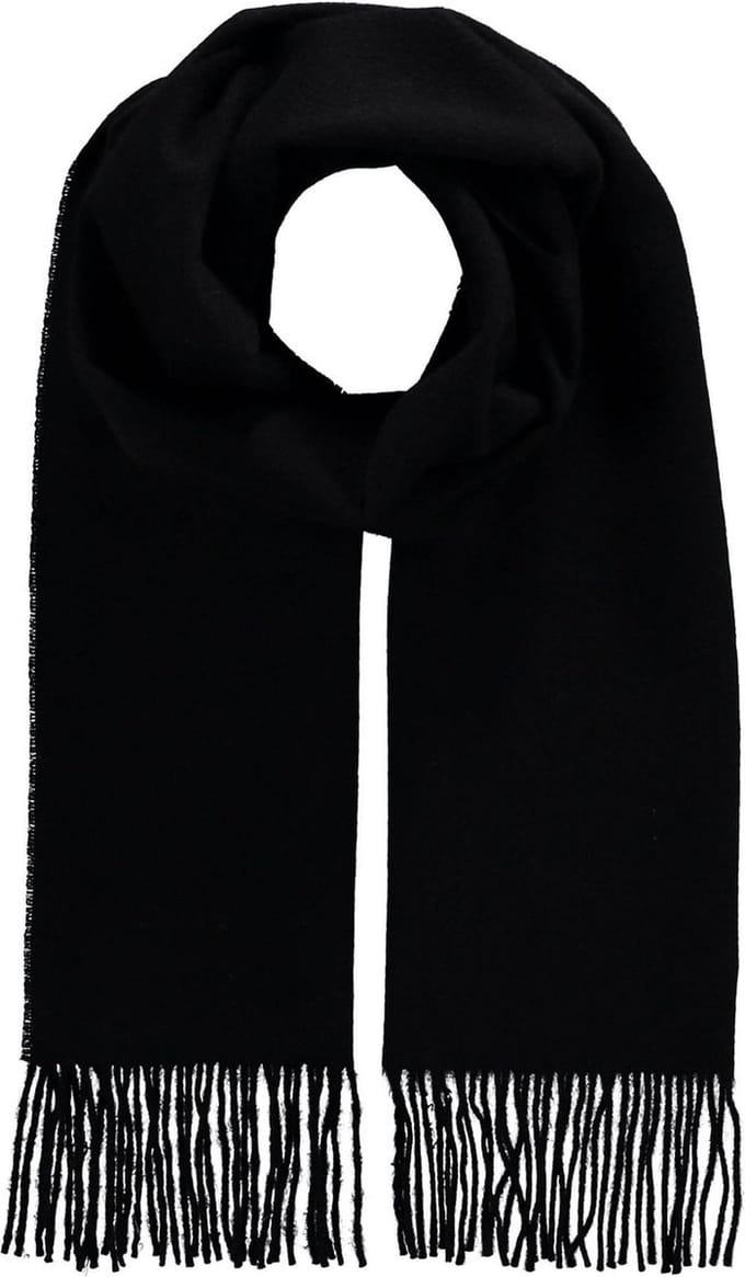 FRAAS Sjaal Wool Scarf with Fringes Black Zwart