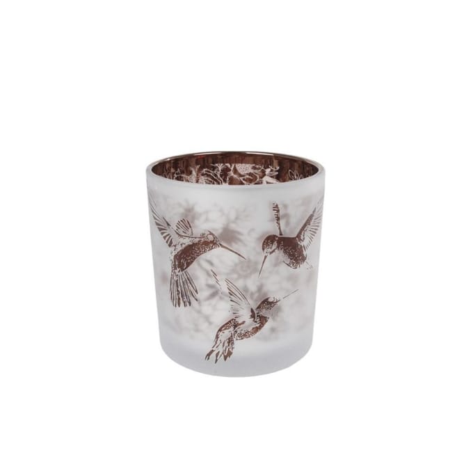 Theelichthouder Hummingbird S wit/bruin glas  7,5x7,5x8cm