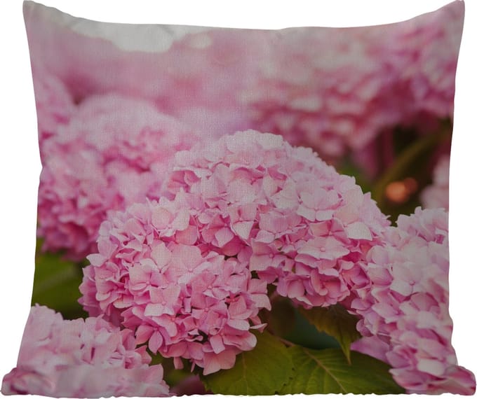 Tuinkussen - Struik - Bloemen - Roze - Hortensia - 40x40 cm - Weerbestendig
