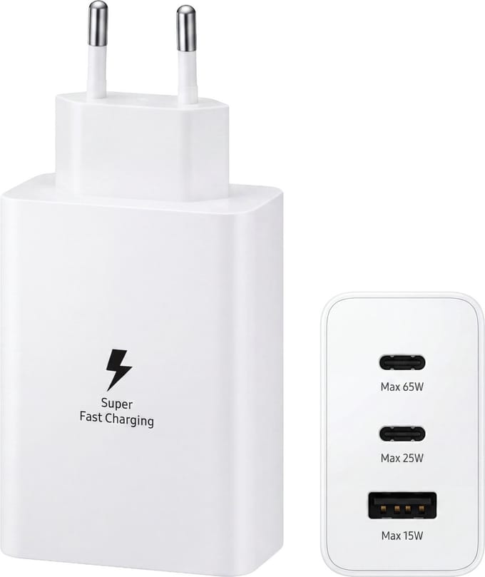 USB-C Oplader 65W - Snellader - 2x USB-C & 1x USB-A - GaN - Oplader Meerdere Poorten - USB-C Stekker - Laptop Oplader & Telefoon Oplader - Wit