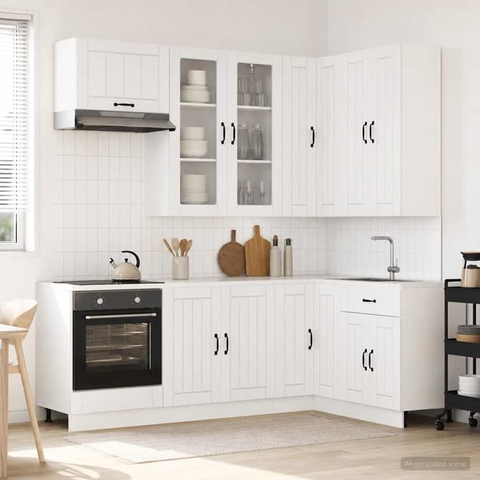 vidaXL - Keukenblok - LUCCA - 8 - st - Hoogglans - Wit - Bewerkt - hout