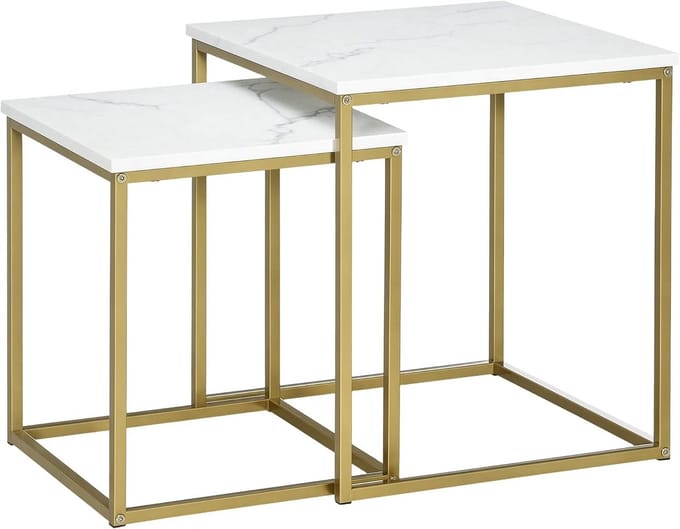 Set van 2 Salontafels met Marmerlook en Stalen Frame