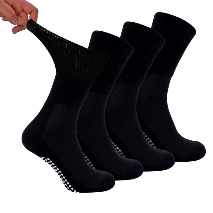 4-Pack Bamboe Diabetessokken met Grip voor Mannen en Vrouwen