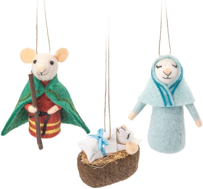 Heilige familie muis vilten kersthanger - Sass & Belle