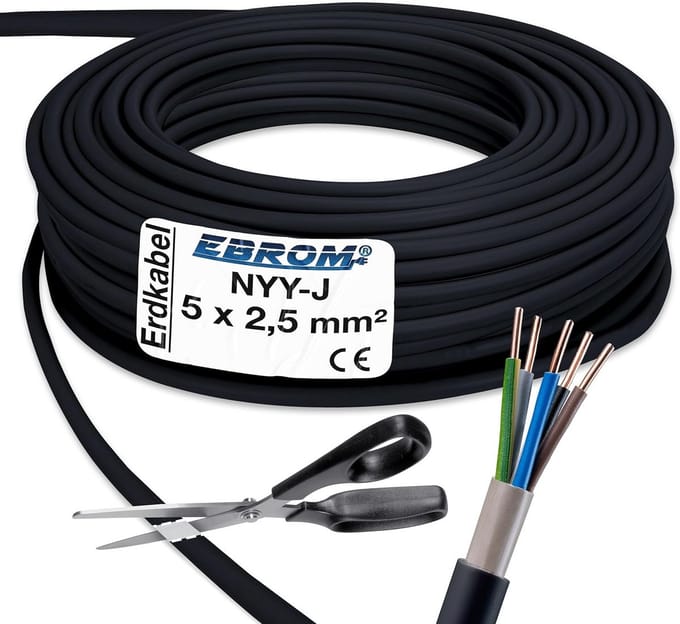Zware Stroomkabel Aardkabel 5x2,5 mm² Zwart - Op Maat Geknipt Vanaf 5 Meter