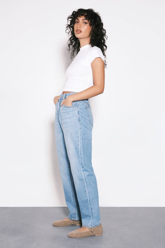 boohoo Dames Basics High Waist Mom Jean | Light Blue | Maat: 6/32L