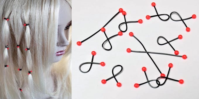 12x Haar binders met Swarovski Neon Rood Pearls 3mm