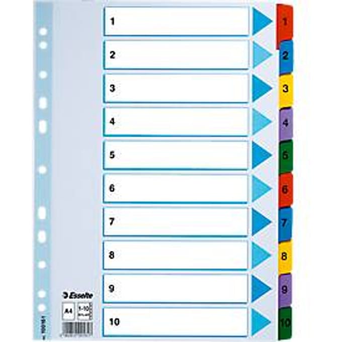 Esselte kartonnen tabbladen Mylar,  cijfers 1-10