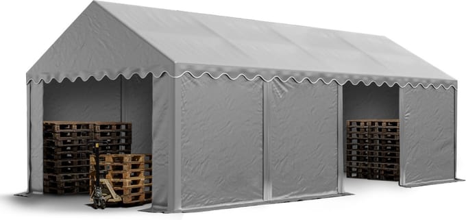 Opslagtent 4x8 m beschutting met PVC zeil 700 N waterdicht grijs