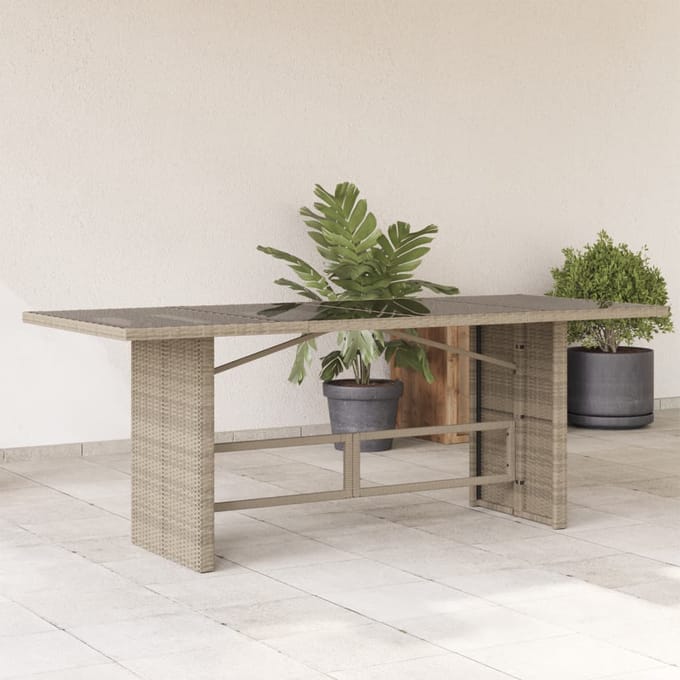 vidaXL - Tuintafel - met - glazen - blad - 190x80x74 - cm - poly - rattan - lichtgrijs