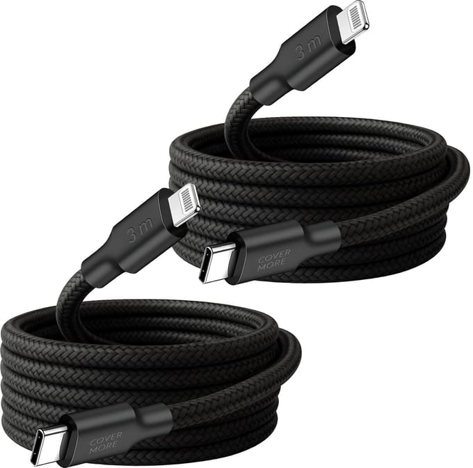 2x laadkabel geschikt voor iPhone 14, 13, 12, 11, x - Usb C naar Lightning kabel - 3 meter - Lang - Stevig - Zwart
