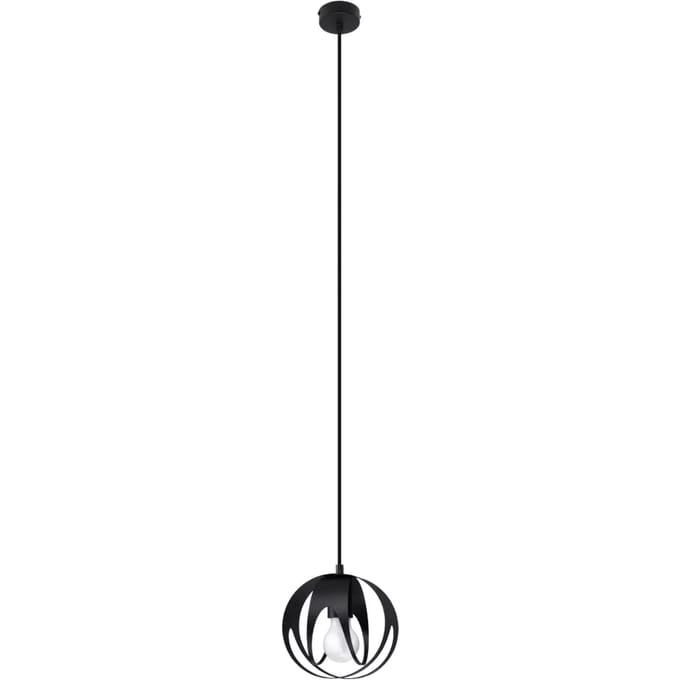 Hanglamp TULOS 1 met bolvormige stalen kap - Sollux Lighting - IP20 - Zwart staal behuizing - 16 x 16 x 125 cm - 1 x E27 LED, exclusief lichtbron - Max. 15 W - Moderne hanglamp voor gang, hal en slaapkamer