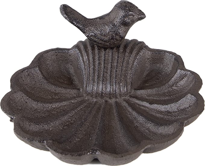 Clayre & Eef Vogelvoederbak Schelp Ø 14x5 cm Bruin IJzer