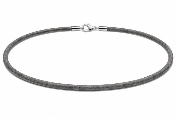 AuBor ®. Leren ketting met zilveren sluiting. Grijs. 3mm × 100cm